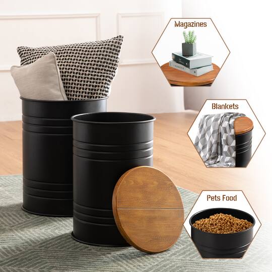 Glitzhome® Modern Black Metal Storage Accent Table Set